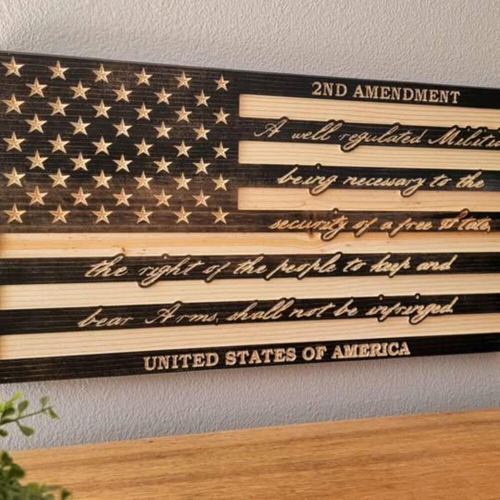 2nd amendment wooden flag. 21" w x 11.25"